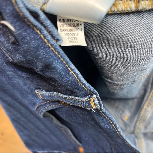 Gap Vintage Slim High Rise Jeans 34 18R Dark Indigo Stretch Denim Raw Hem - Picture 13 of 15